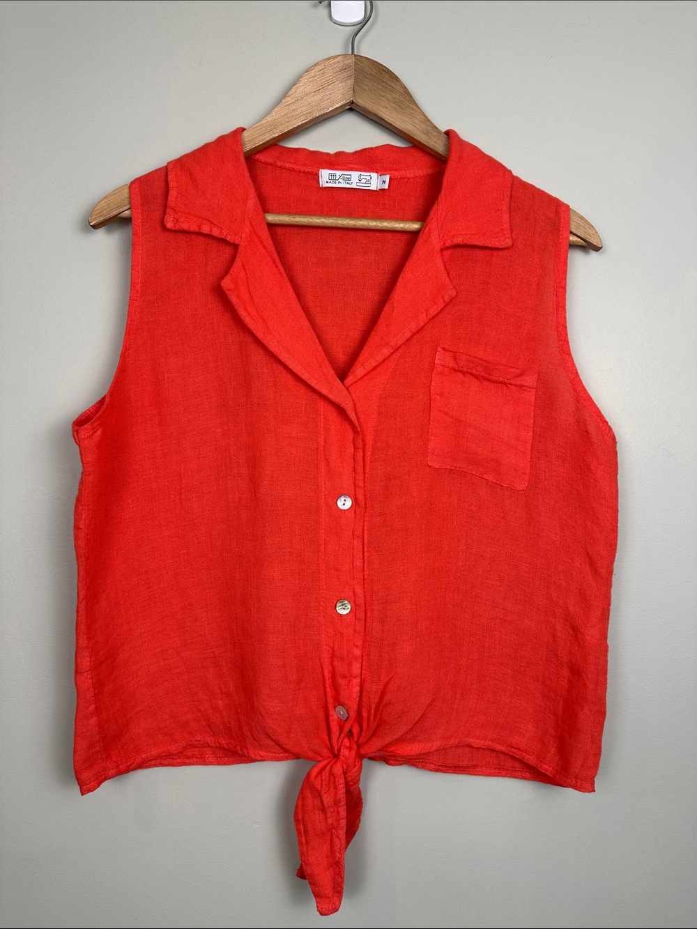 Italy Linen Sleevless button down shirt shell buttons vacation resortwear
